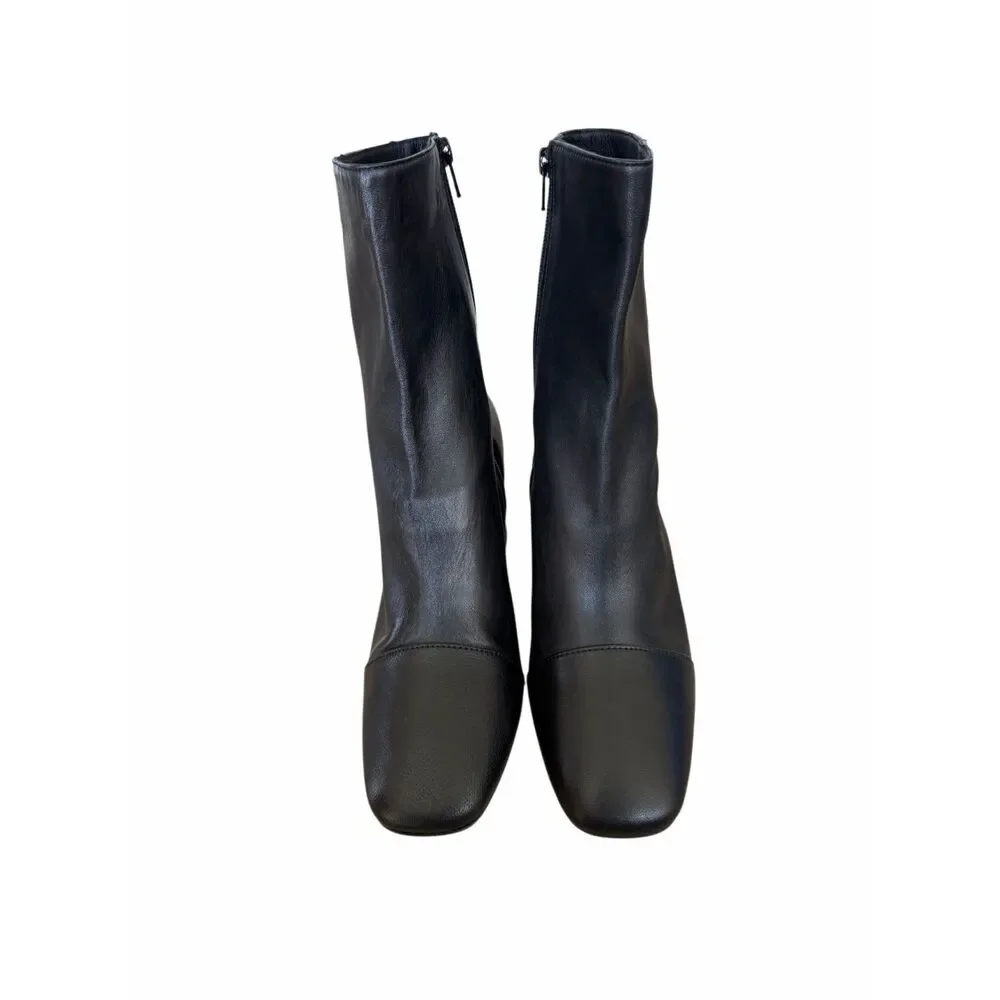 Free‎ People Wisteria Cap Bootie Size 10 Black Block Heel Supple Leather NEW